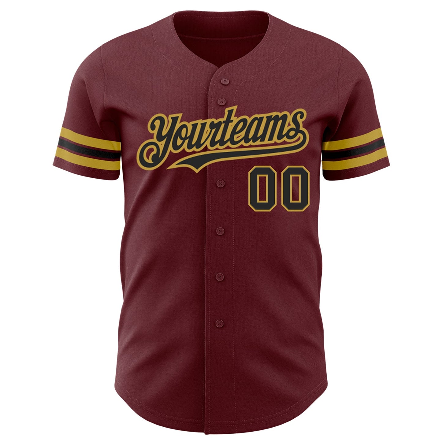 Custom Burgundy Black-Old Gold Authentic Baseball Jersey view 2