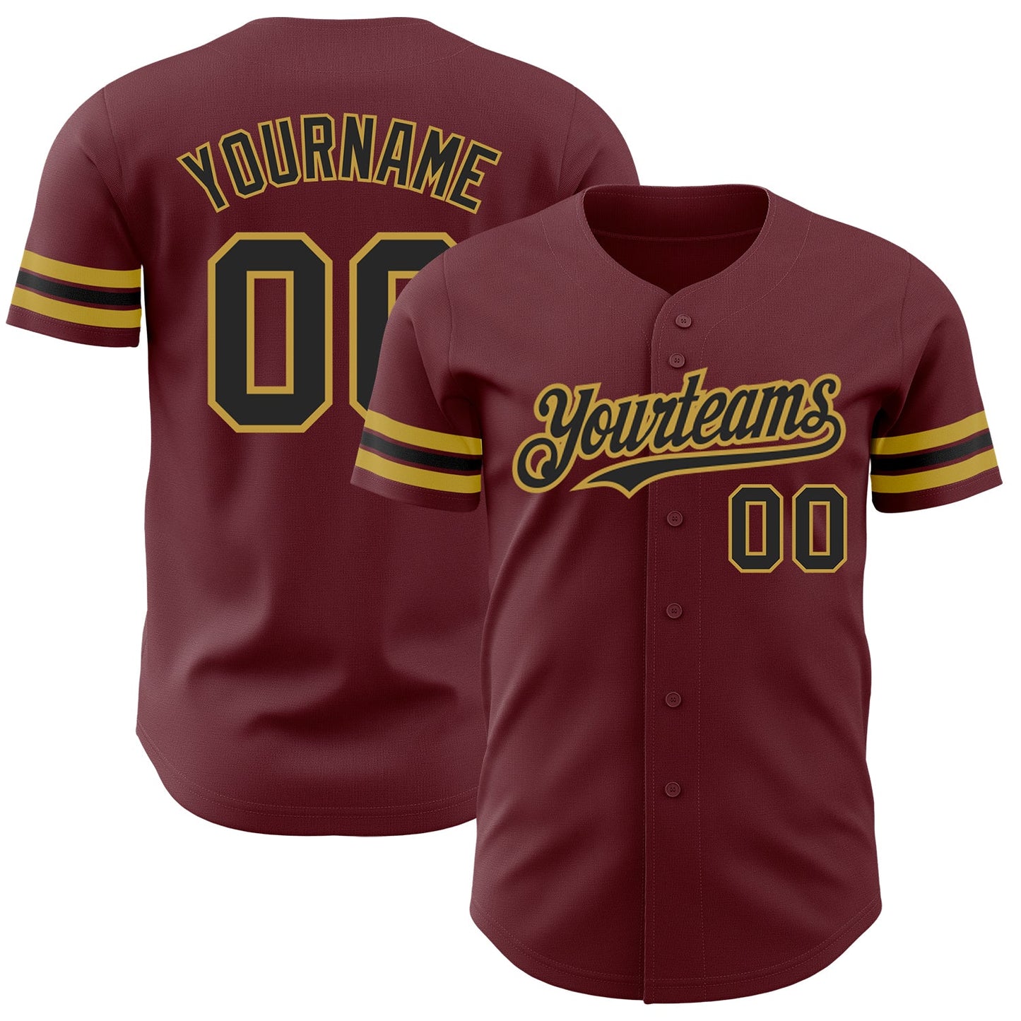 Custom Burgundy Black-Old Gold Authentic Baseball Jersey - Main View