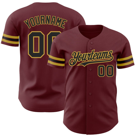 Custom Burgundy Black-Old Gold Authentic Baseball Jersey - Main View