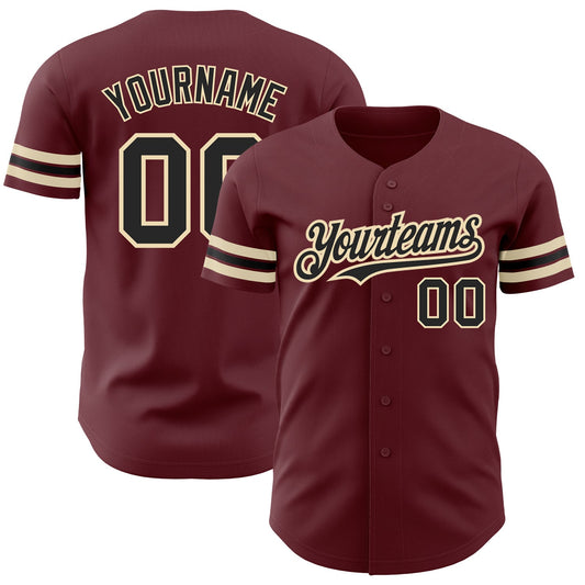 Custom Burgundy Black-City Cream Authentic Baseball Jersey - Main View