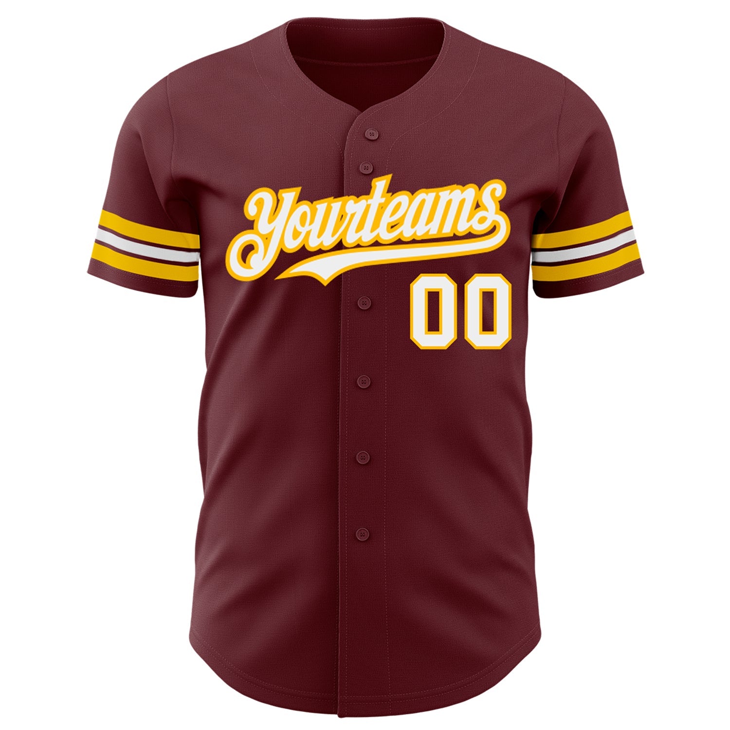 Custom Burgundy White-Gold Authentic Baseball Jersey view 2