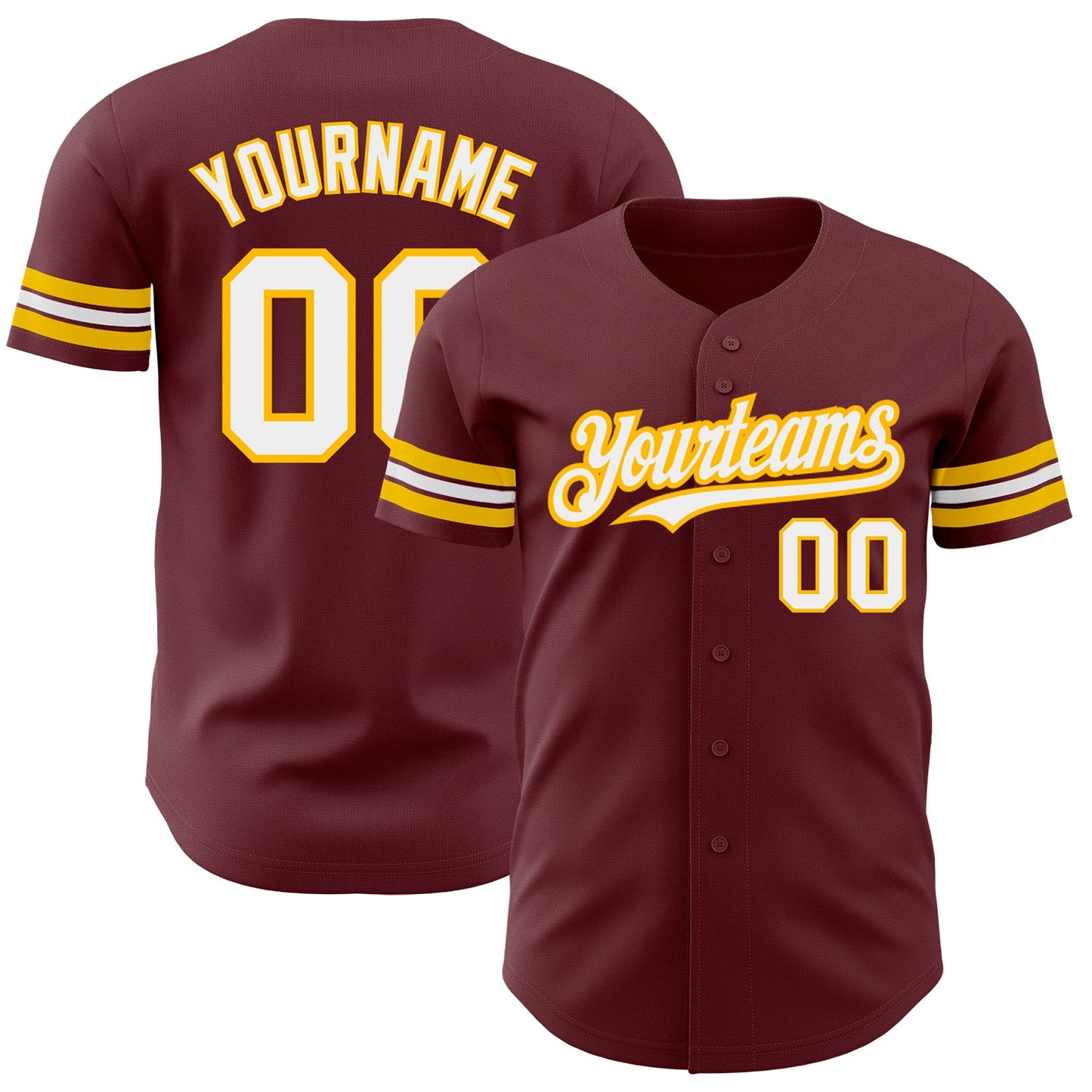 Custom Burgundy White-Gold Authentic Baseball Jersey - Main View