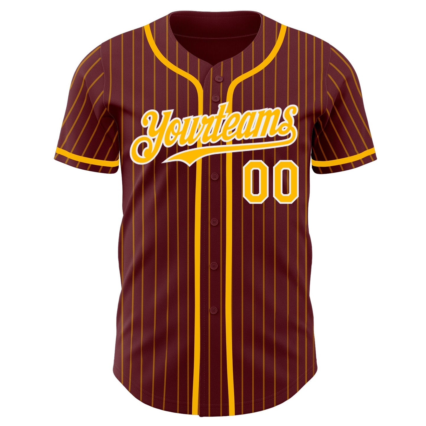 Custom Burgundy Gold Pinstripe White Authentic Baseball Jersey view 2
