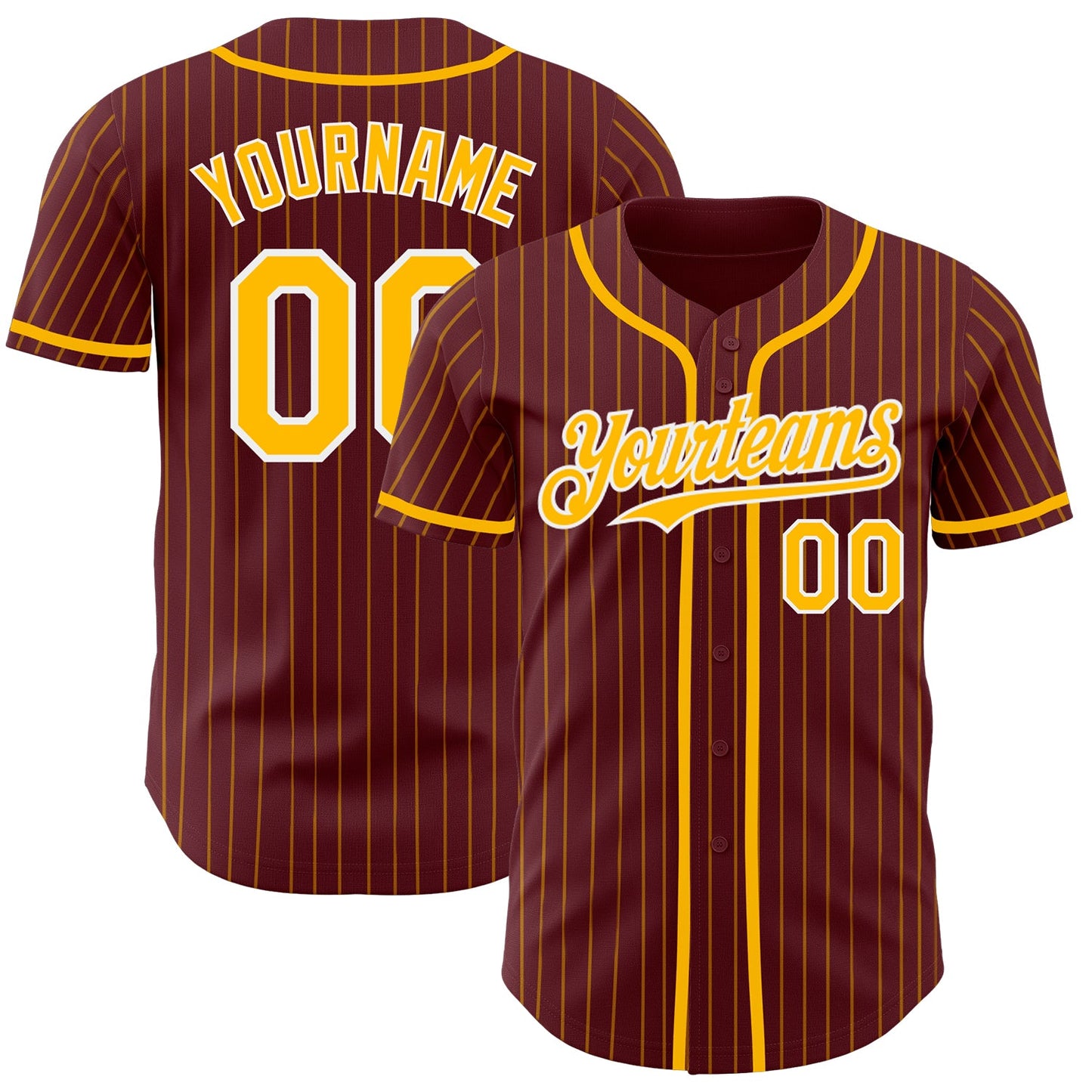 Custom Burgundy Gold Pinstripe White Authentic Baseball Jersey - Main View