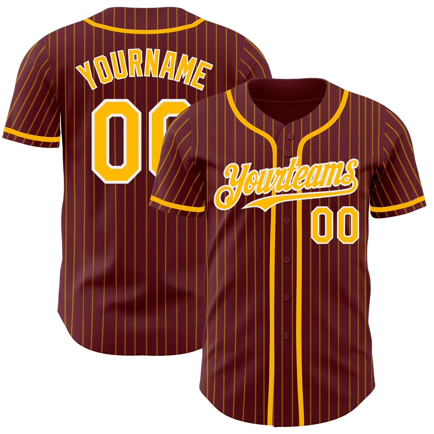 Custom Burgundy Gold Pinstripe White Authentic Baseball Jersey - Main View