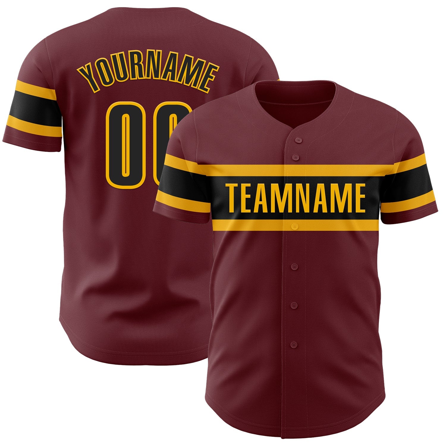 Custom Burgundy Black-Gold Authentic Baseball Jersey - Main View