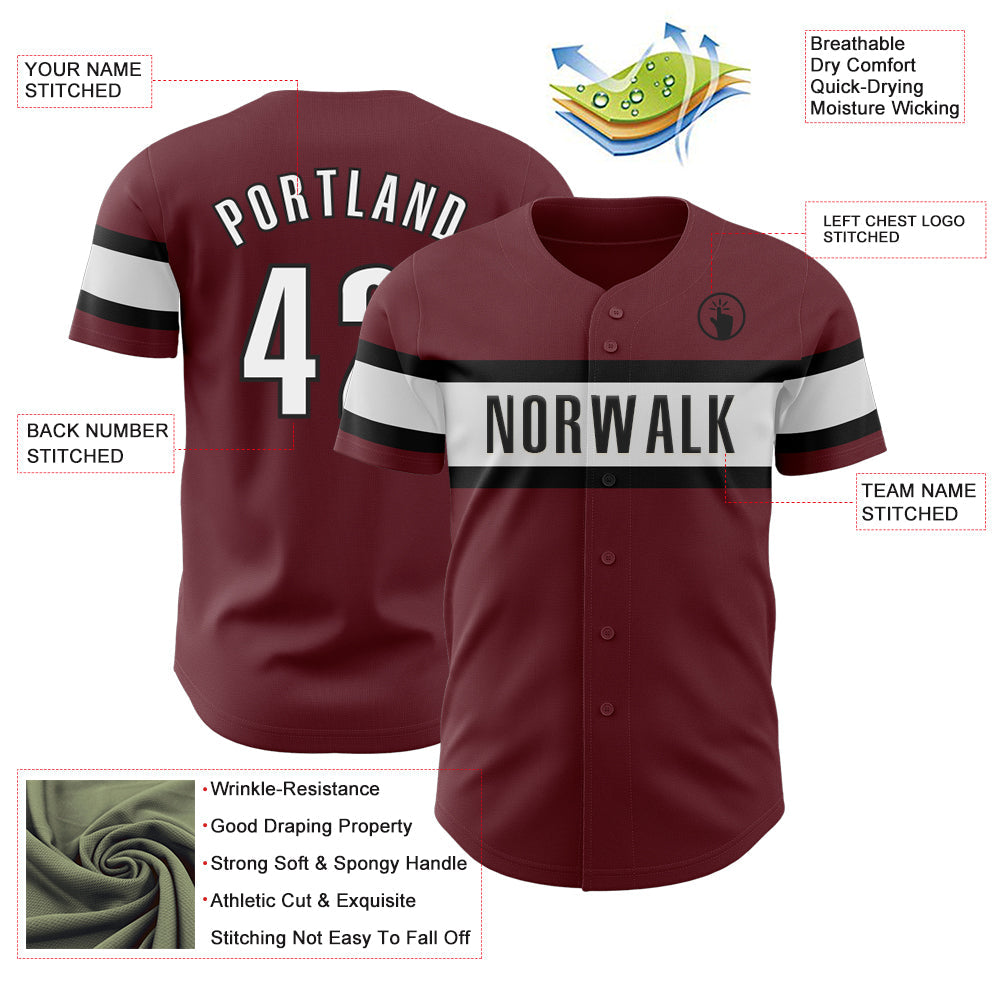 Custom Burgundy White-Black Authentic Baseball Jersey view 3
