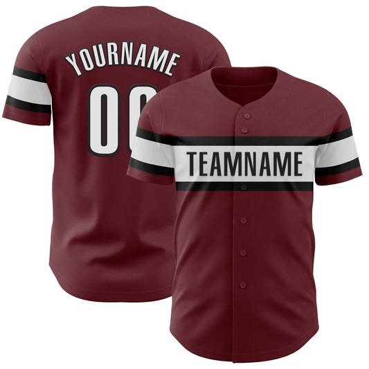 Custom Burgundy White-Black Authentic Baseball Jersey - Main View