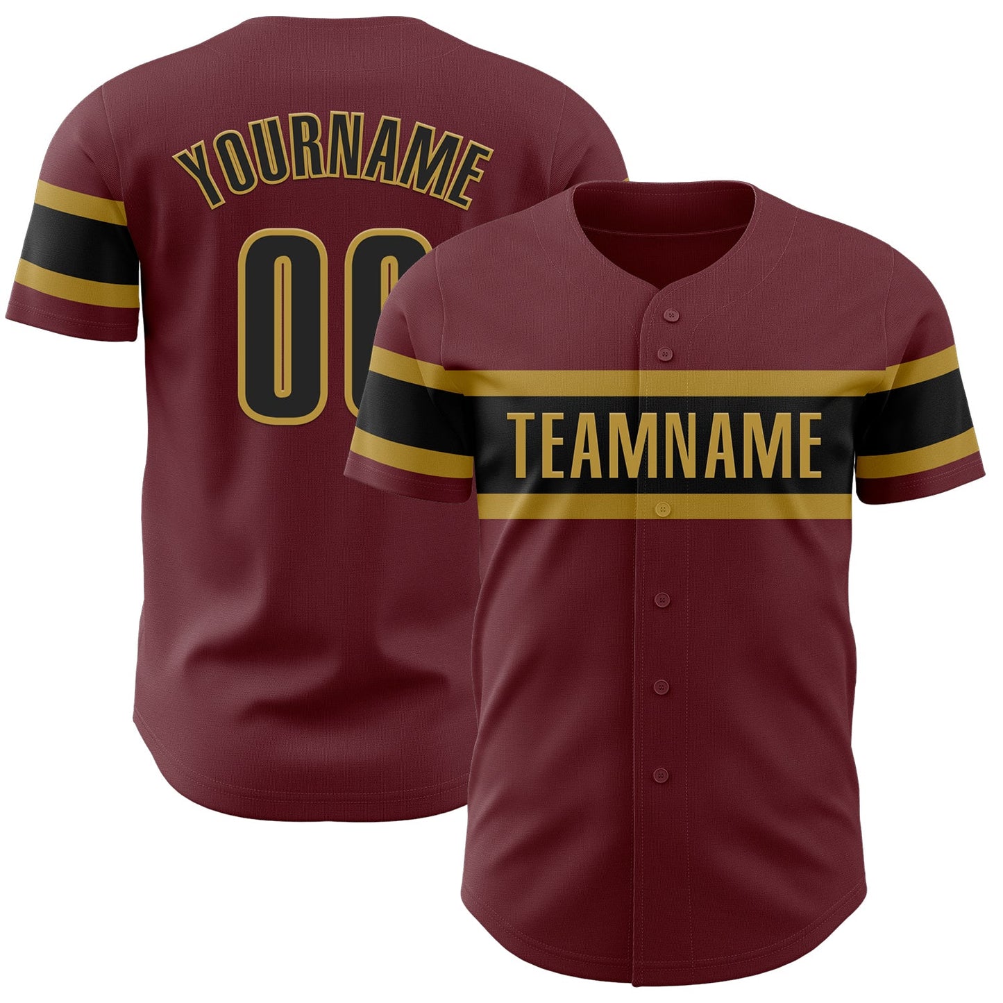Custom Burgundy Black-Old Gold Authentic Baseball Jersey - Main View