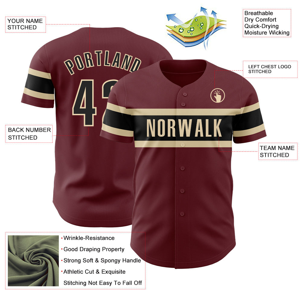 Custom Burgundy Black-City Cream Authentic Baseball Jersey view 3