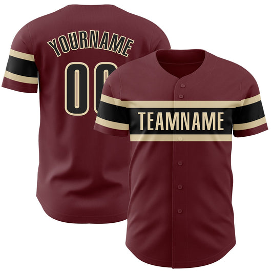 Custom Burgundy Black-City Cream Authentic Baseball Jersey - Main View