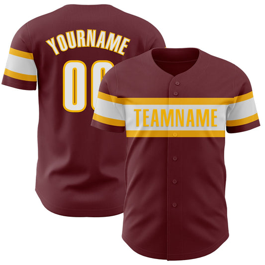 Custom Burgundy White-Gold Authentic Baseball Jersey - Main View