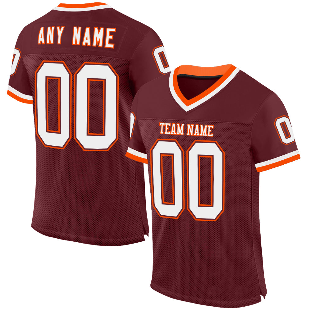 Custom Burgundy White-Orange Mesh Authentic Throwback Football Jersey - Main View