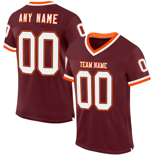 Custom Burgundy White-Orange Mesh Authentic Throwback Football Jersey - Main View