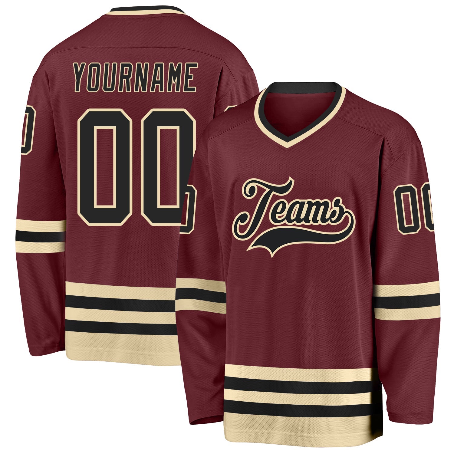 Custom Burgundy Black-Cream Hockey Jersey - Main View