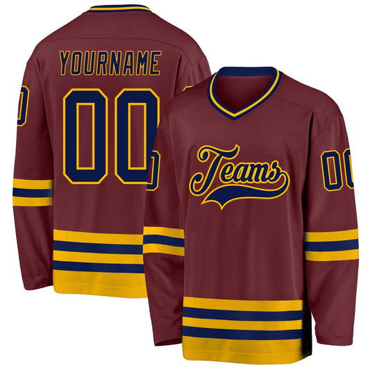 Custom Burgundy Navy-Gold Hockey Jersey - Main View