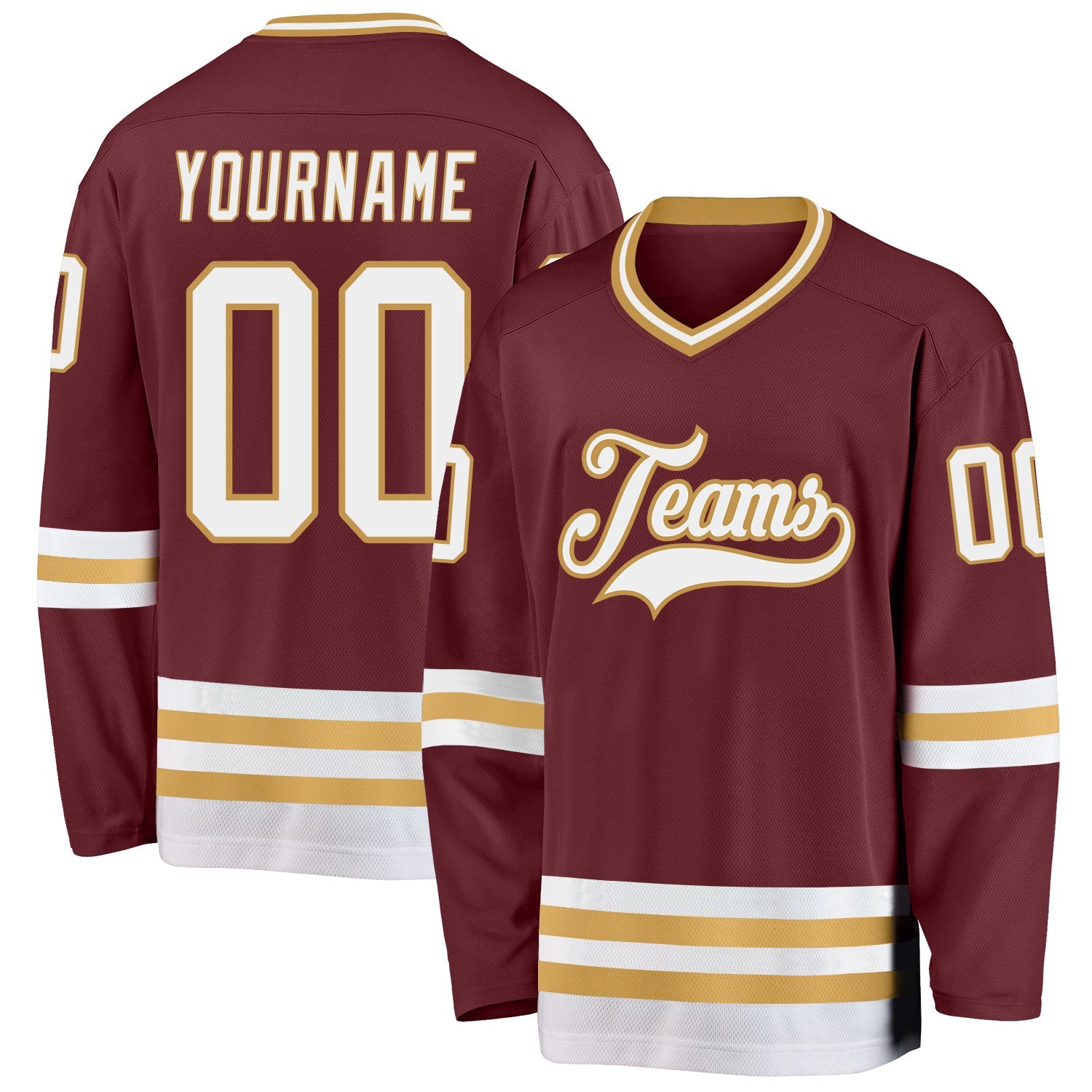 Custom Burgundy White-Old Gold Hockey Jersey - Main View