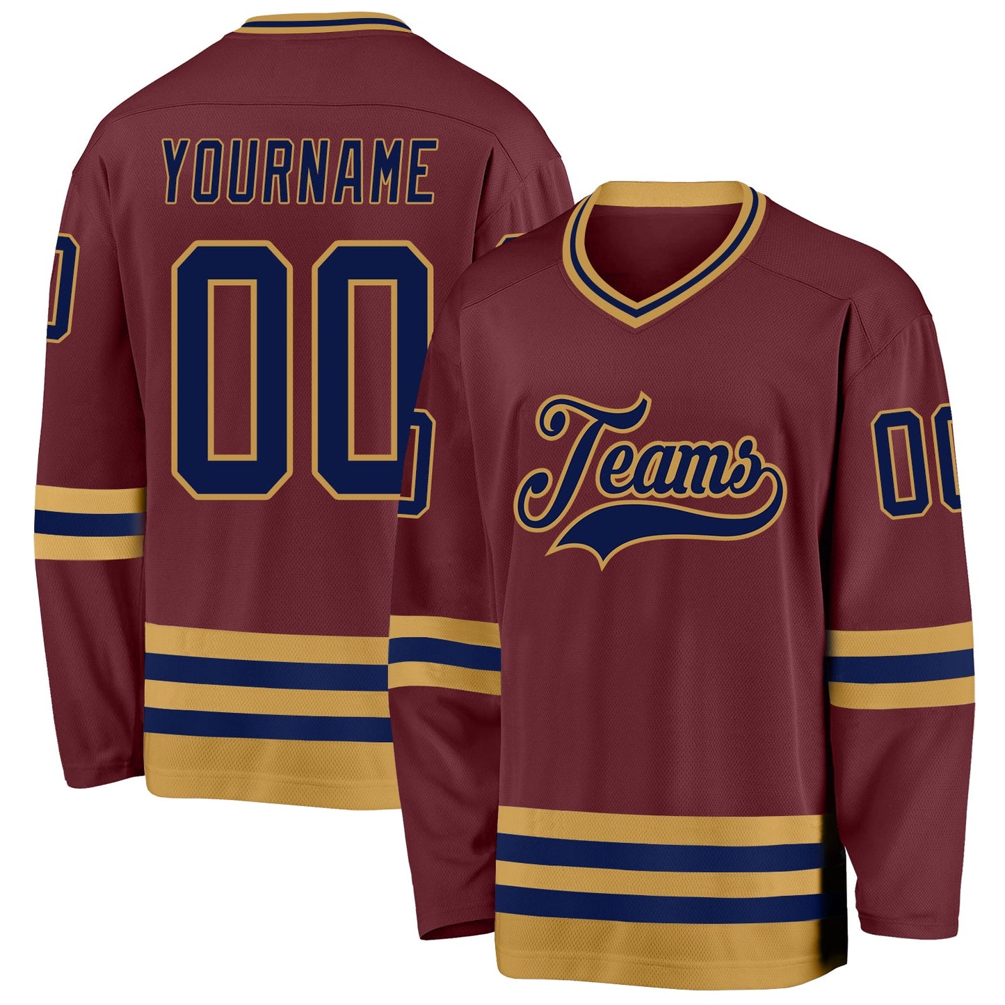 Custom Burgundy Navy-Old Gold Hockey Jersey - Main View