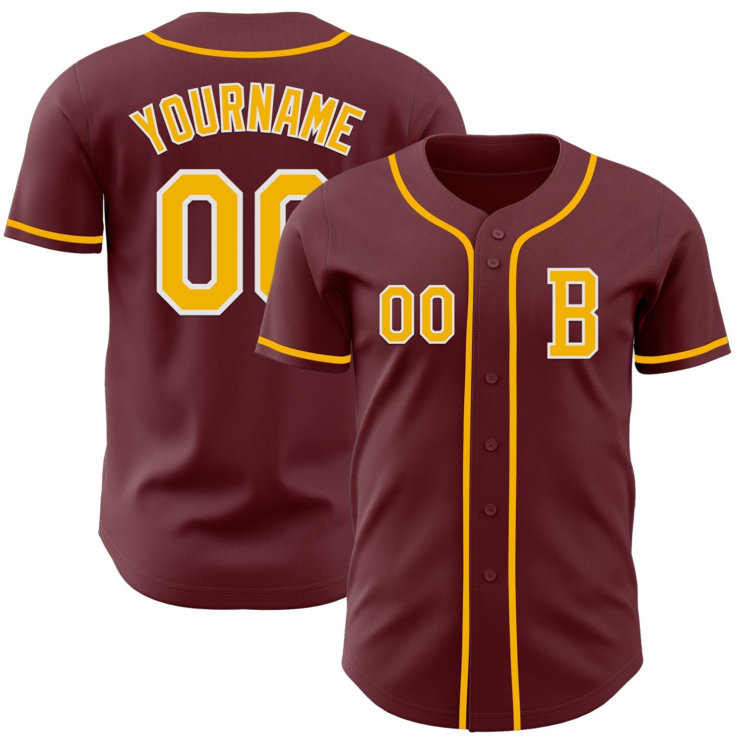 Custom Burgundy Gold-White Authentic Baseball Jersey - Main View