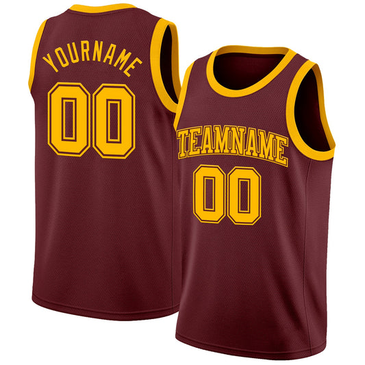 Custom Burgundy Gold Authentic Basketball Jersey - Main View