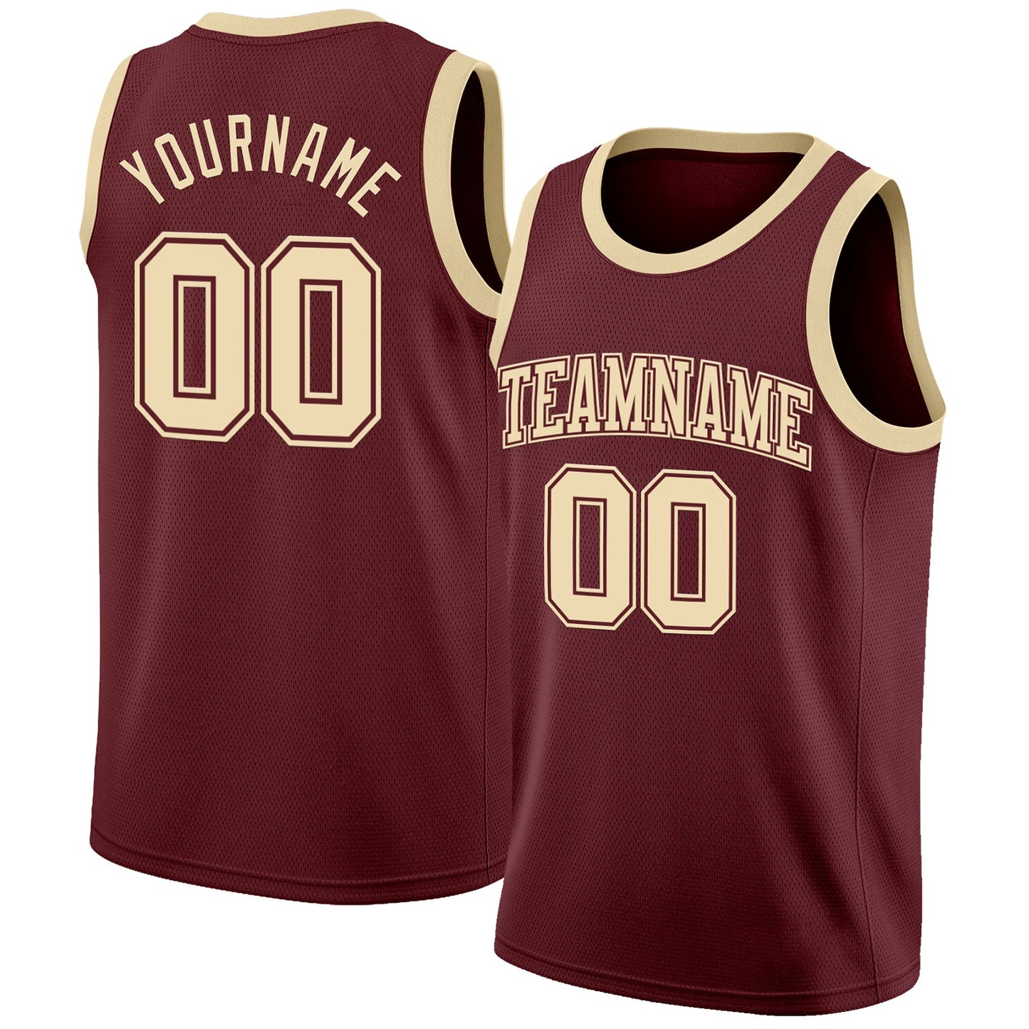 Custom Burgundy Cream Authentic Basketball Jersey - Main View