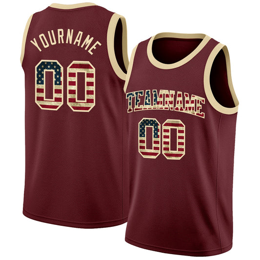 Custom Burgundy Vintage USA Flag-Cream Authentic Basketball Jersey - Main View