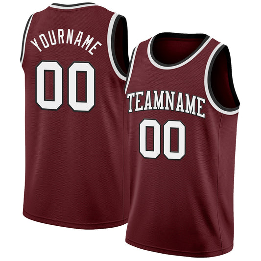 Custom Burgundy White-Black Authentic Basketball Jersey - Main View