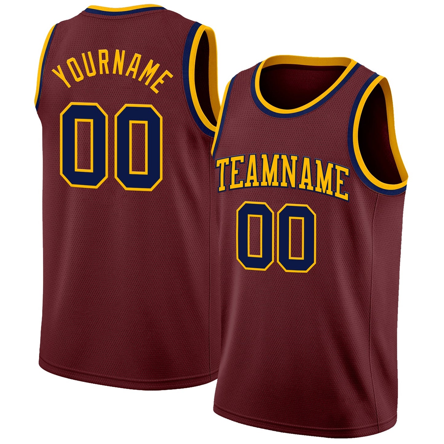 Custom Burgundy Navy-Gold Authentic Basketball Jersey - Main View