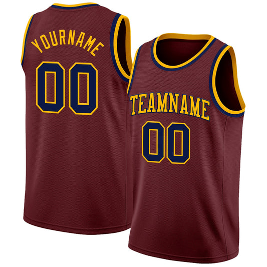 Custom Burgundy Navy-Gold Authentic Basketball Jersey - Main View