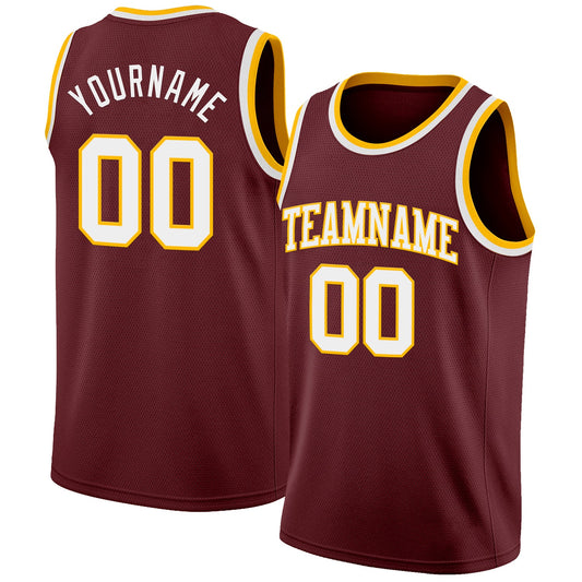 Custom Burgundy White-Gold Authentic Basketball Jersey - Main View