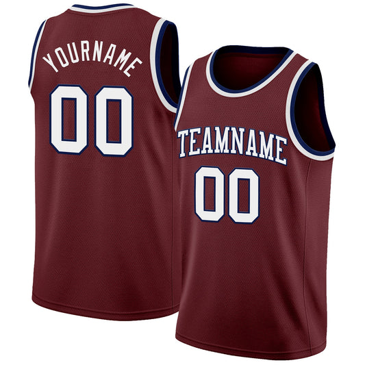 Custom Burgundy White-Navy Authentic Basketball Jersey - Main View