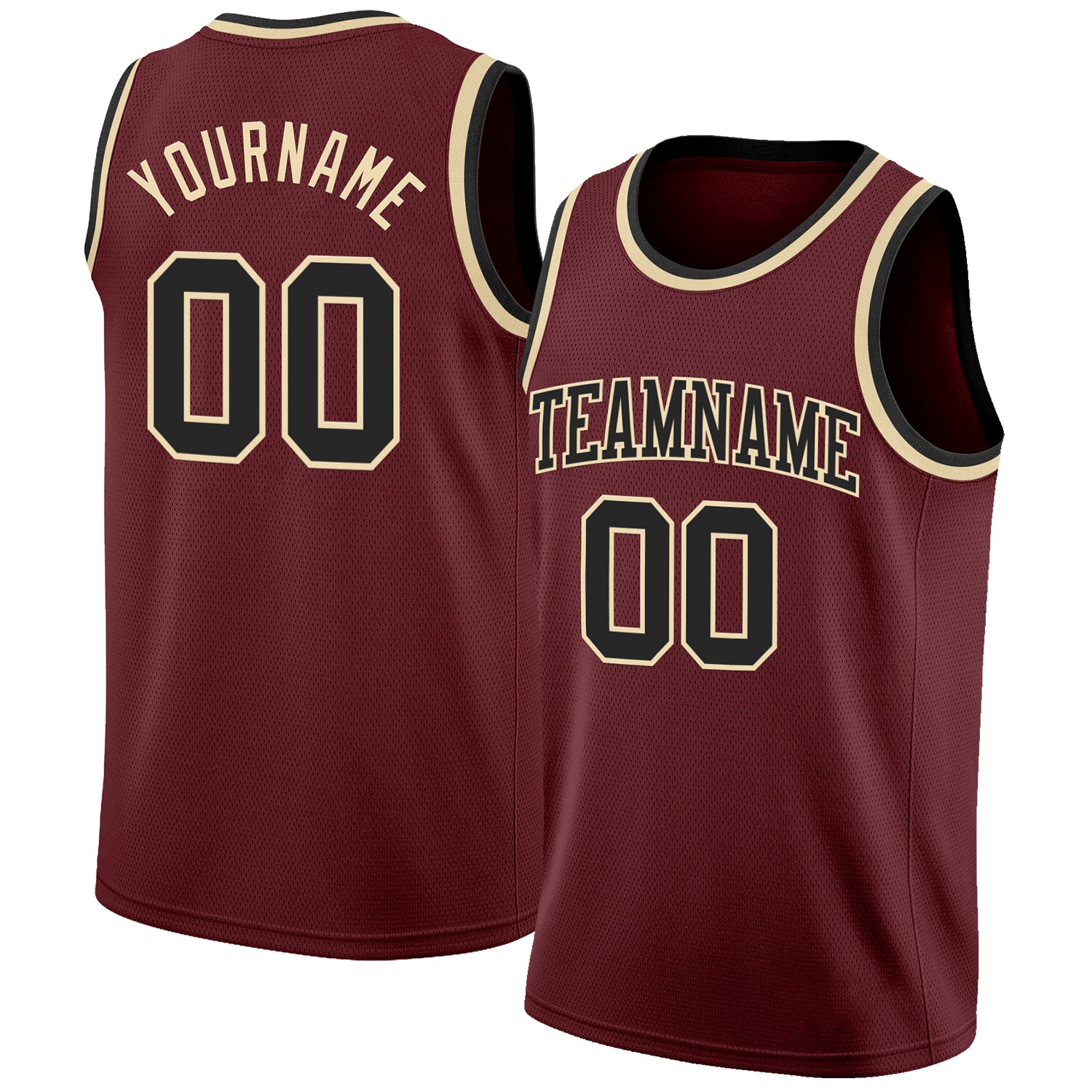 Custom Burgundy Black-Cream Authentic Basketball Jersey - Main View