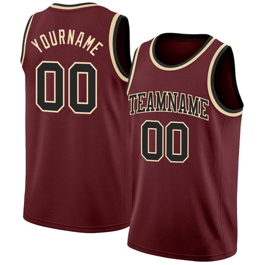 Custom Burgundy Black-Cream Authentic Basketball Jersey - Main View