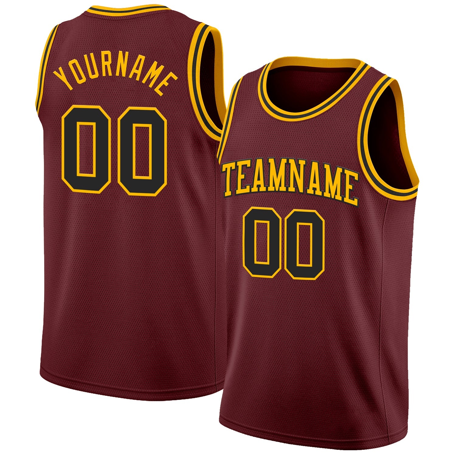 Custom Burgundy Black-Gold Authentic Basketball Jersey - Main View