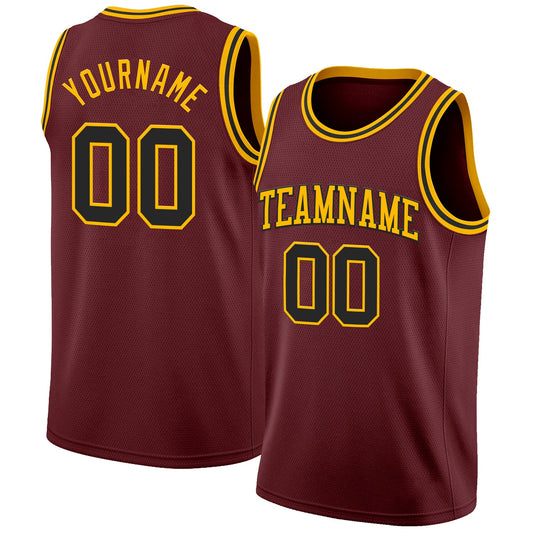 Custom Burgundy Black-Gold Authentic Basketball Jersey - Main View