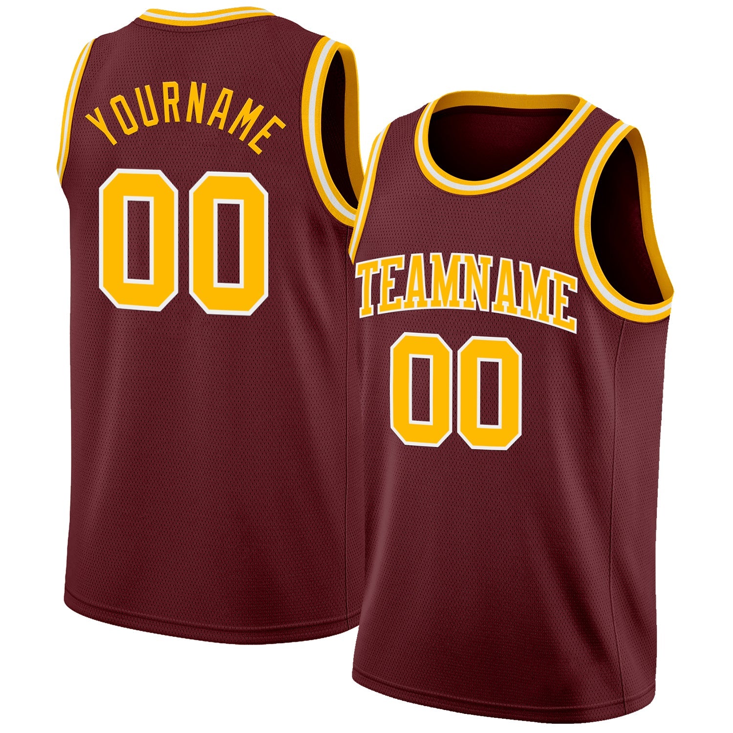 Custom Burgundy Gold-White Authentic Basketball Jersey - Main View