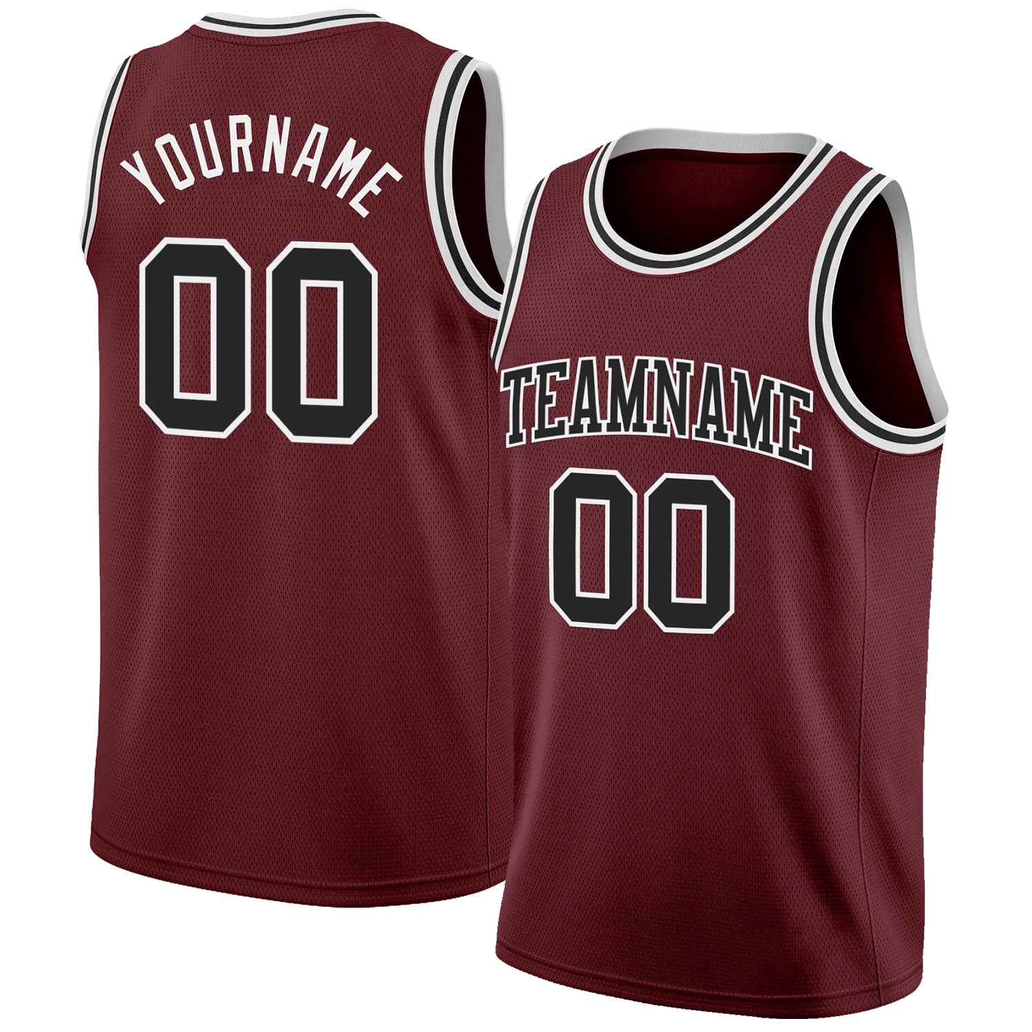 Custom Burgundy Black-White Authentic Basketball Jersey - Main View