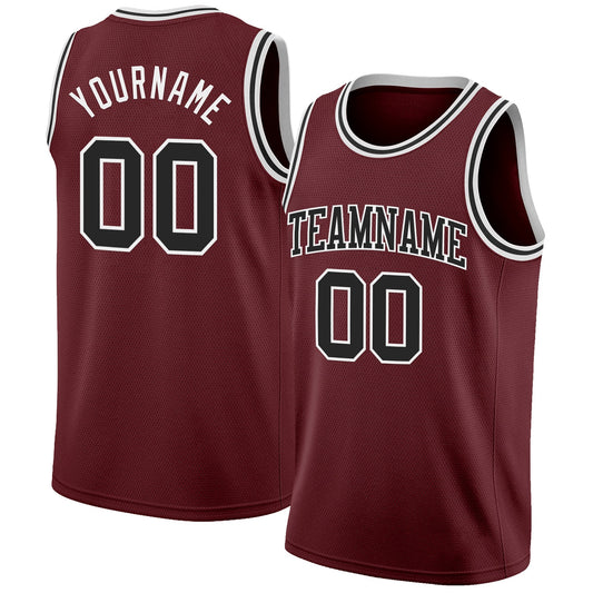 Custom Burgundy Black-White Authentic Basketball Jersey - Main View