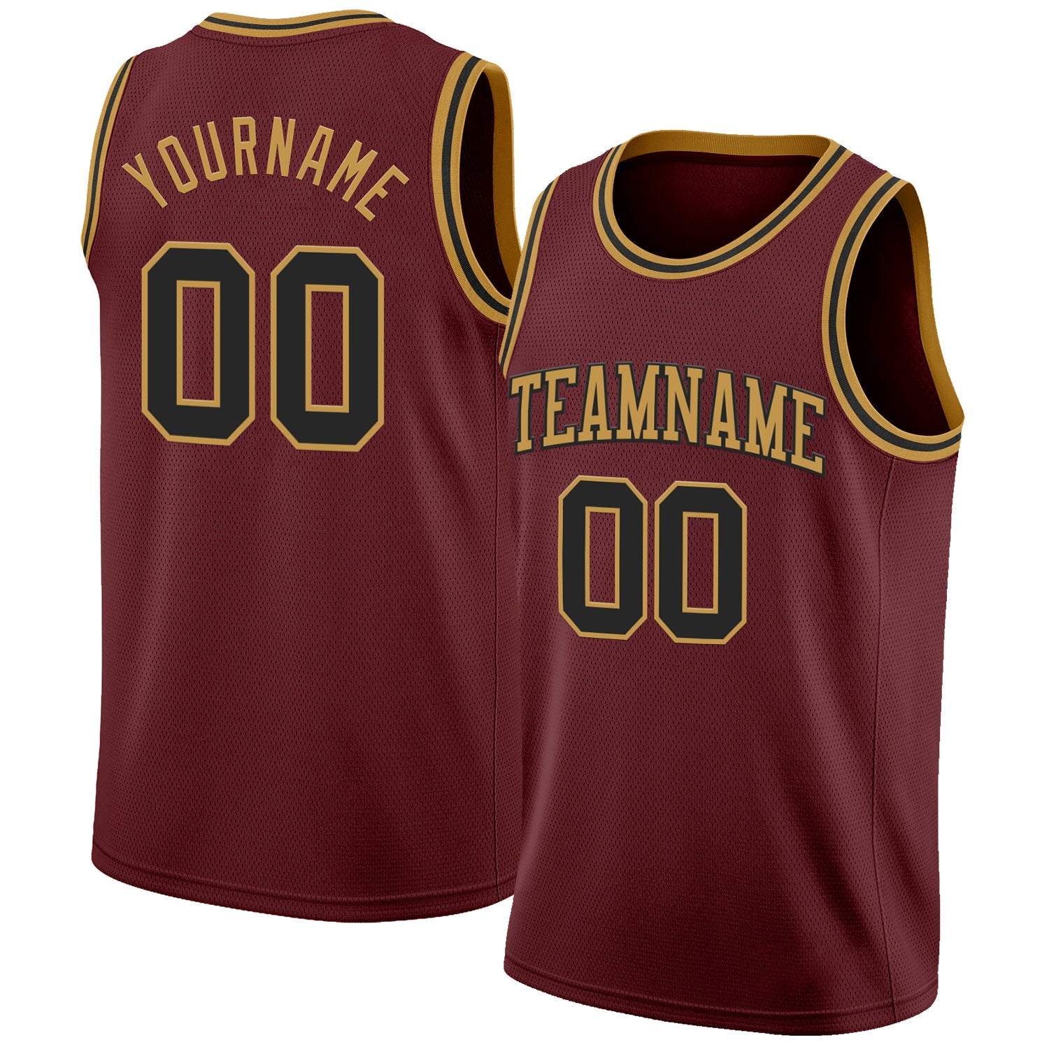 Custom Burgundy Black-Old Gold Authentic Basketball Jersey - Main View