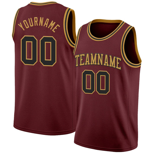 Custom Burgundy Black-Old Gold Authentic Basketball Jersey - Main View