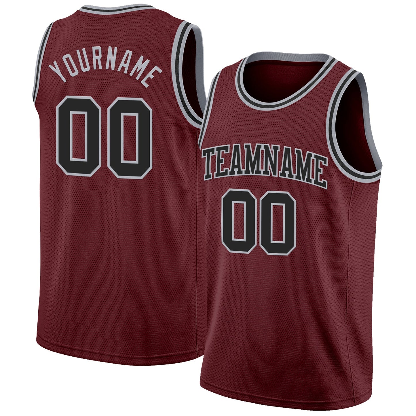 Custom Burgundy Black-Gray Authentic Basketball Jersey - Main View