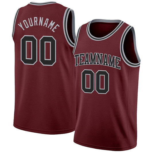 Custom Burgundy Black-Gray Authentic Basketball Jersey - Main View