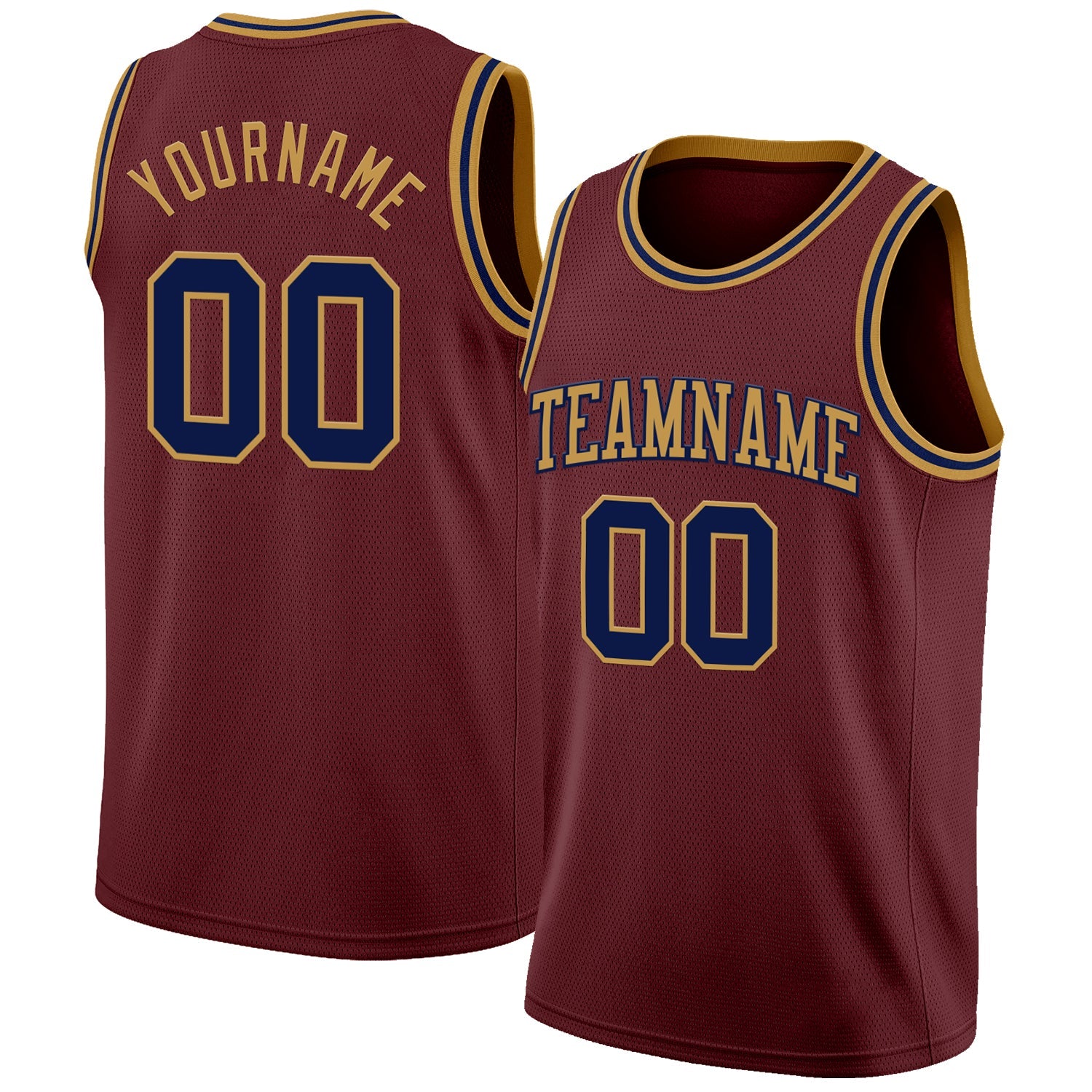 Custom Burgundy Navy-Old Gold Authentic Basketball Jersey - Main View