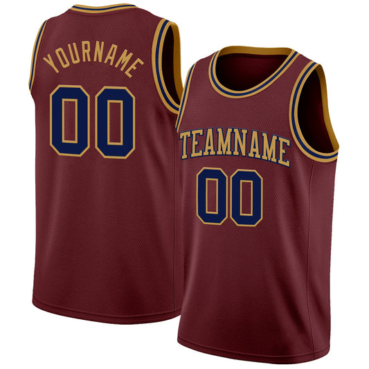 Custom Burgundy Navy-Old Gold Authentic Basketball Jersey - Main View