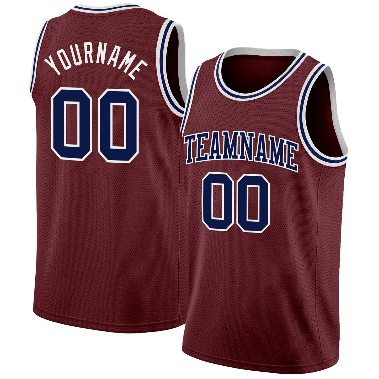Custom Burgundy Navy-White Authentic Basketball Jersey - Main View