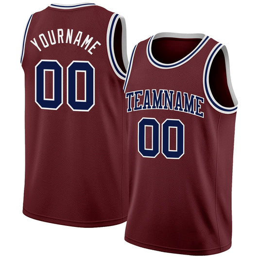 Custom Burgundy Navy-White Authentic Basketball Jersey - Main View