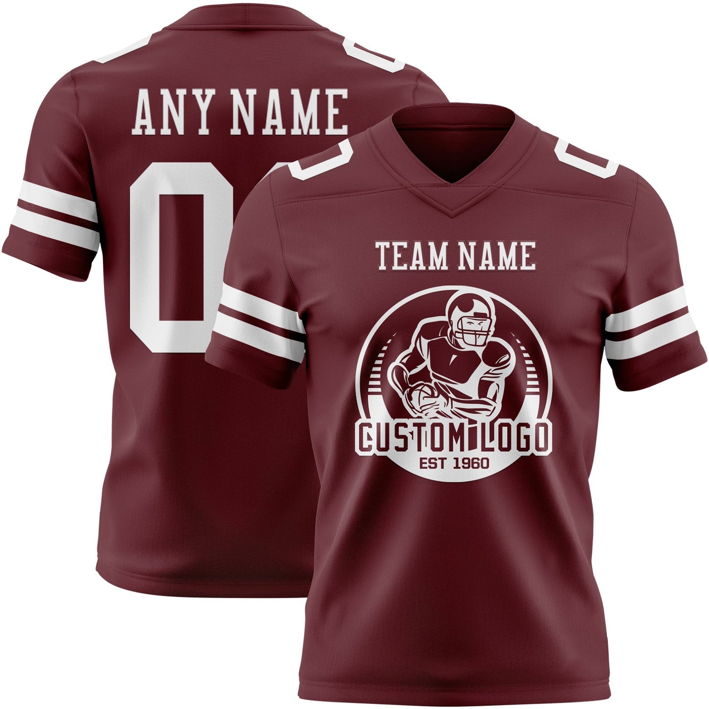 Custom Burgundy White Authentic Football Jersey view 2