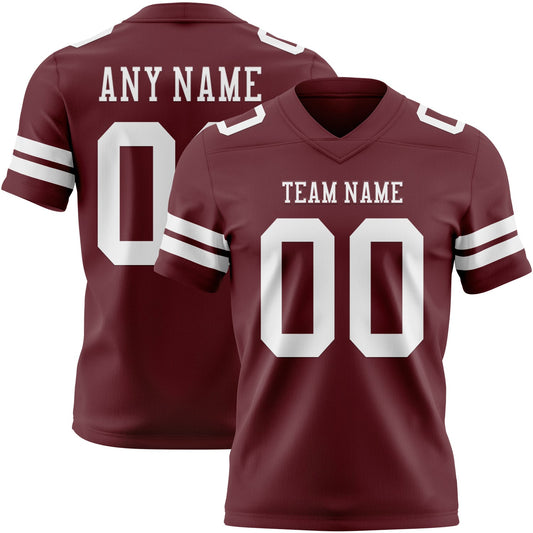 Custom Burgundy White Authentic Football Jersey - Main View