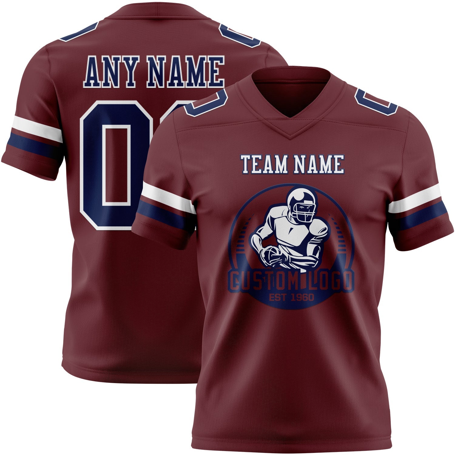 Custom Burgundy Navy-White Authentic Football Jersey view 2
