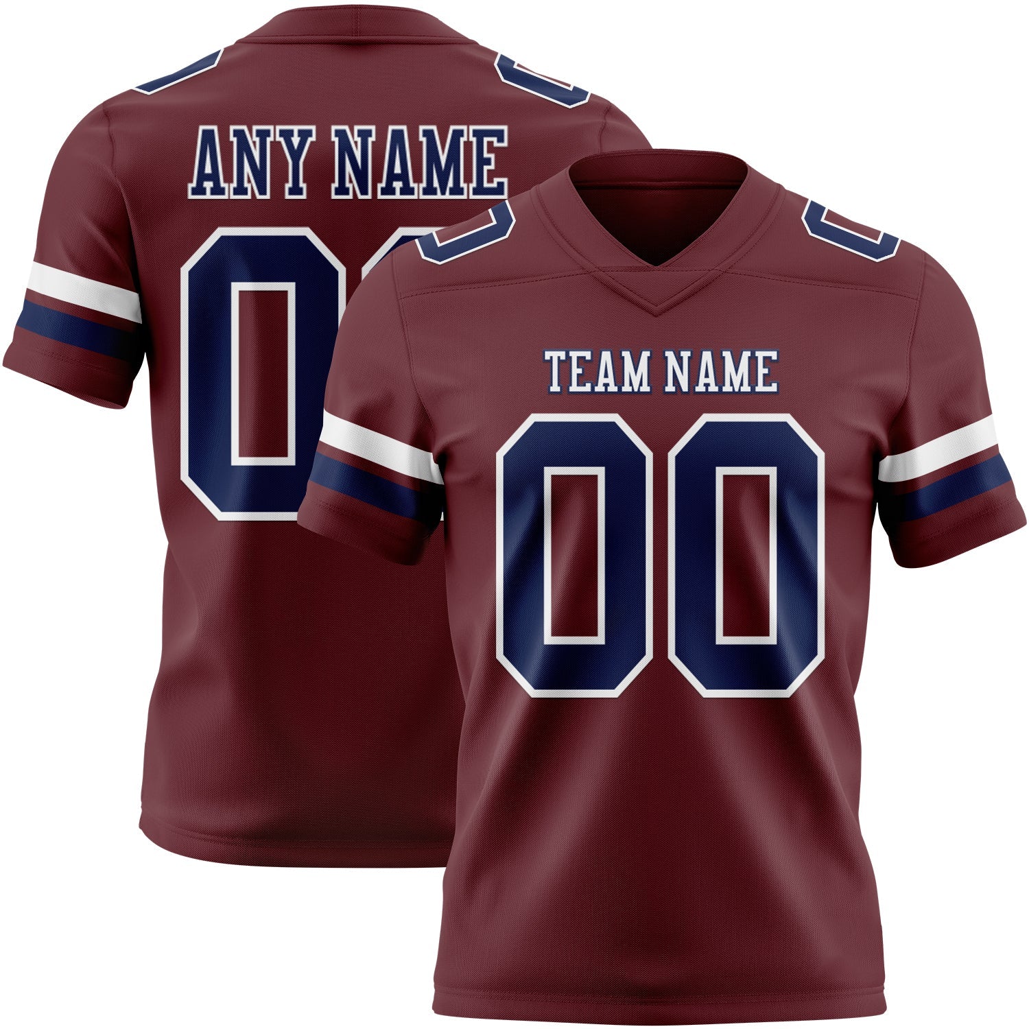 Custom Burgundy Navy-White Authentic Football Jersey - Main View